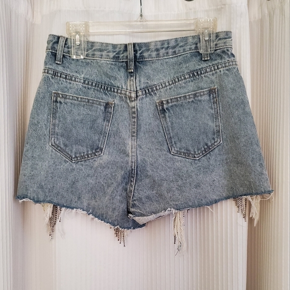 Distressed Jean Shorts with Rhinestones - Picture 2 of 2